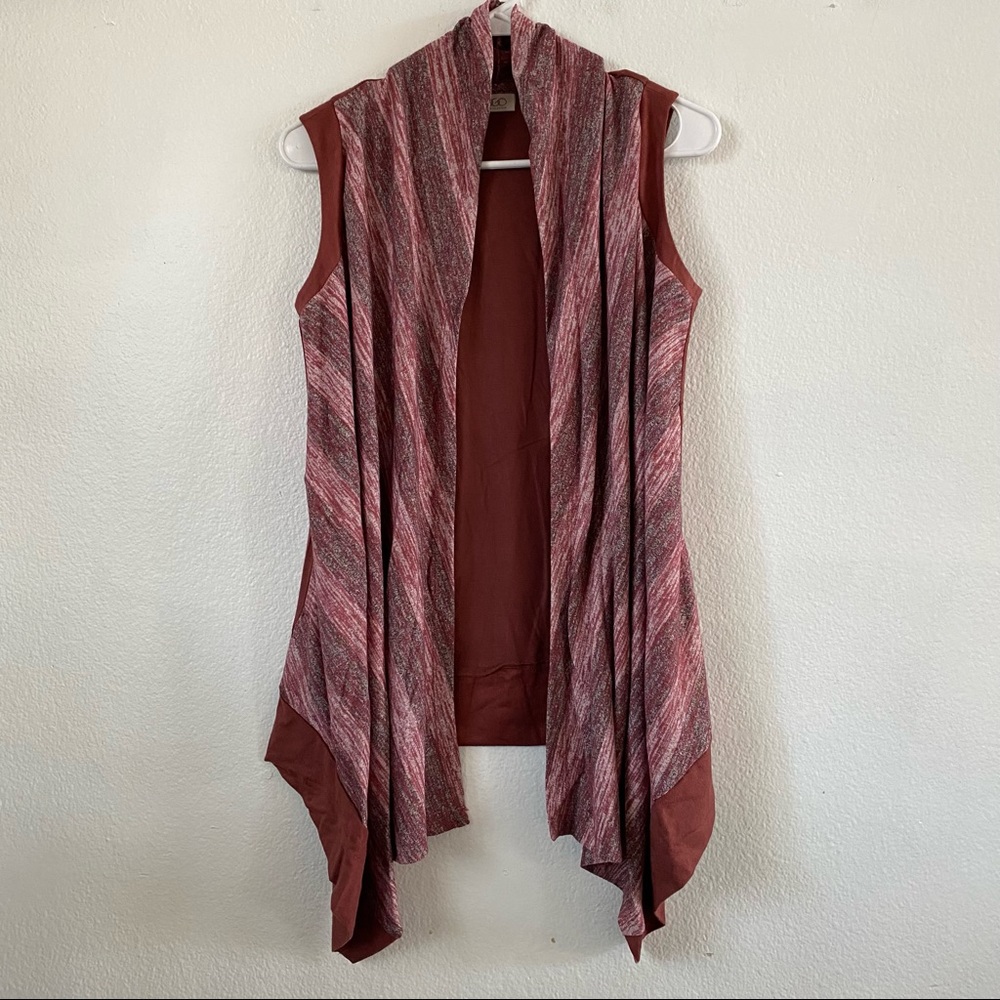 LOGO By Lori Goldstein Cardigan Top Size XS Redwood Open Front Asymmetrical Hem